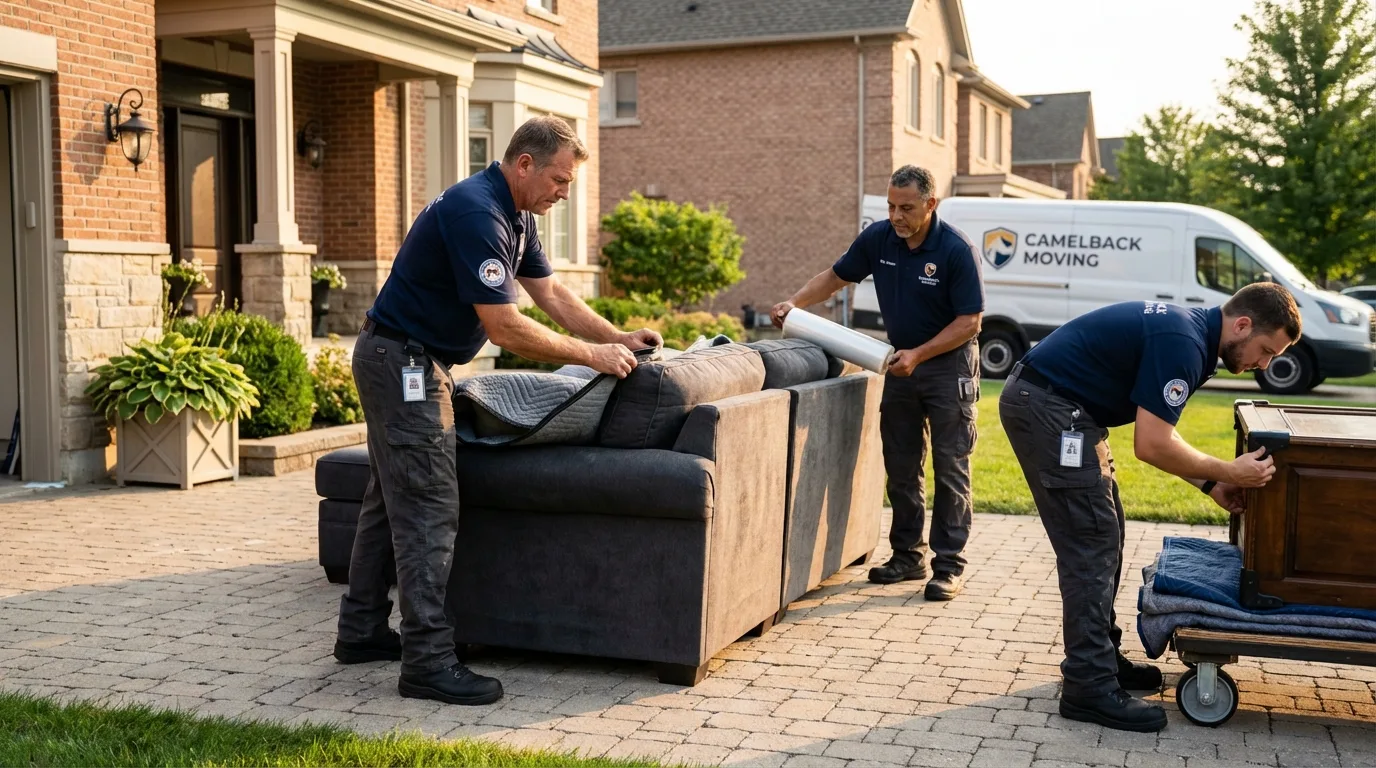 Large estate moving crew wrapping furniture in Medford, MN